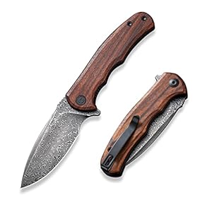 CIVIVI Folding Pocket Knife for EDC, Small Mini Praxis Knife for Men Women, 2.98″ Damascus Blade Guibourtia Wood Handle, Sharp Camping Hiking Knives C18026C-DS1