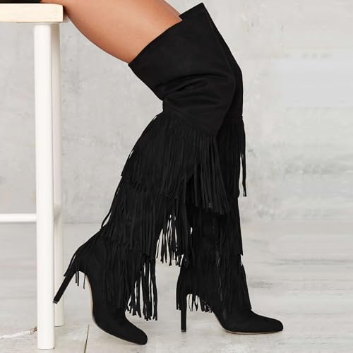 Pointed Toe Over the Knee Boots for Women classic Fringe Thigh High Boots Fashion Faux Suede Long Boots Side Zipper Western Boots winter warm boots3