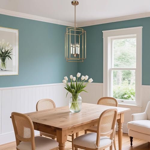 KSANA Gold Chandelier, 4-Light Modern Linear Pendant Hanging Light Fixtures with Electroplated Brass Finish for Dining Rooms, Foyer, Living Room, Bedroom, and Kitchen Island by KSANA - Image 6