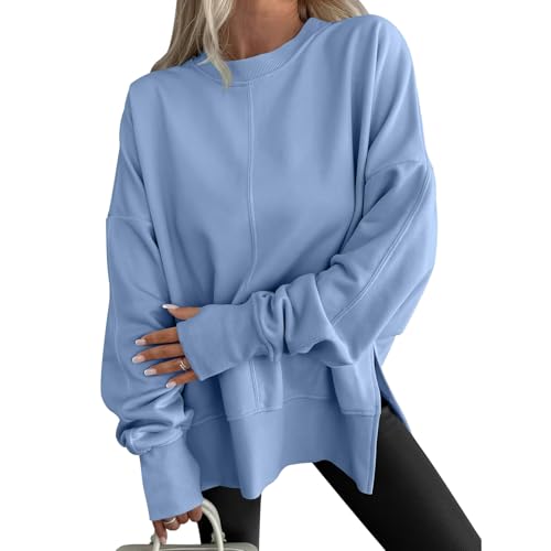 Women Oversized Sweatshirts Thumb Hole Long Sleeve Sweatshirts Lightweight Side Split Casual Pullover Tops Y2K Outfits2