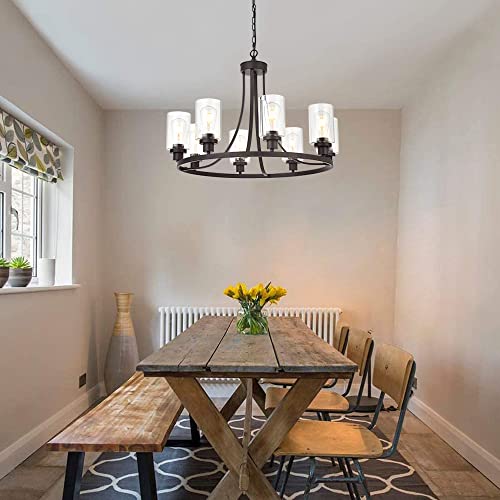 Melucee 8 Lights Large Farmhouse Chandelier Wagon Wheel, Industrial Island Lights For Kitchen Oil Rubbed Bronze Finish, Dining Room Lighting Fixtures Hanging #TOP2