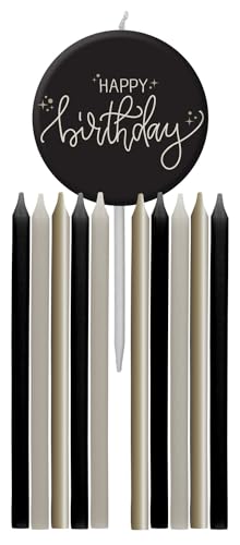 Folat 68691 d'anniversaire, Champagne Or-Ensemble de Bougies-Crème Noir-9,5 cm-pièces-Une décoration Happy Birthday chic et charmante, Multicolore