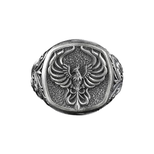 BySilverStone - Sterling Silver Immortal Phoenix Square Signet Ring, Handmade Greek Mythology Band, Symbolic Bird Pinky Jewelry for Women and Men, Gift Ring