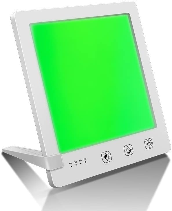 Lampe Lumière du Jour 10 000 Lux, Lampe De Thérapie À Lumière LED Blanche Et Verte pour La Dépression, Lampe Solaire avec Commande Tactile, Couleurs Réglables, Luminosité, Paramètres De Minuterie,