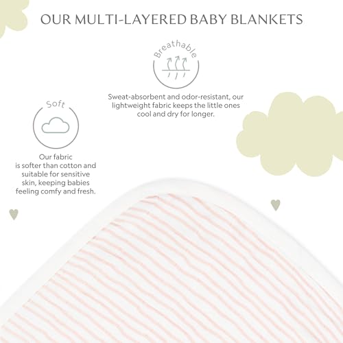 Image of Soft Bamboo Viscose Baby Blanket, Baby Boy /Girl /Unisex, 47 inchx47 inch, 8-Layers, 70% Viscose derived from Bamboo, 30% Cotton Muslin, Imported (Pink)