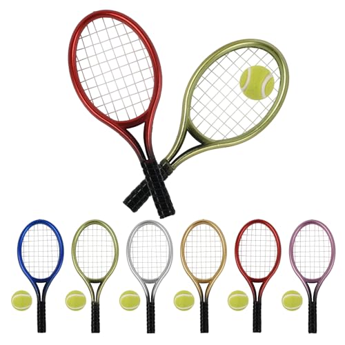 HUIANER Miniatures Tennis Racket 12pcs Mini Tennis Racket Keychain Dollhouse Accessories Sports Mini Tennis Set Mini Dollhouse Kitchen Fairy Garden Cake Topper Decoration