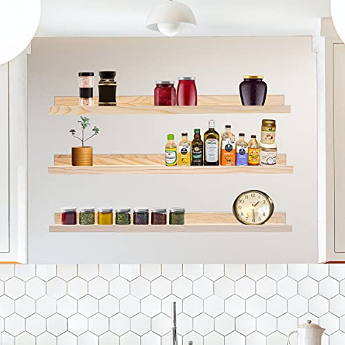 Mbyd 36 Inch Floating Shelves Natural Wood, Wall Mount Picture Ledge Wooden Wall Shelf Nursery Bookshelf For Bedroom, Living Room, Office, Kitchen, Set Of 3 Same Dimensions #TOP1