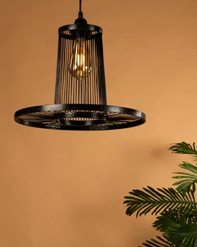 Image of Handmade Bamboo Hanging Lamp Shade Perfect Hanging Pendant Lights for Living Room /Home /Hotel /Cafe /Restaurant Dcor (Brown & Natural)(25X35X25)