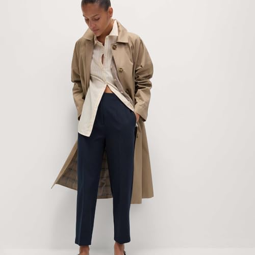Image of Solid Navy Blue Polyester Womens Tapered Ankle Grazer Trousers