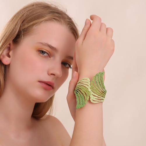 Raffia Wing Cuff Bracelet for Women, Colorful Angel Wing Bangle Wide Chunky Wrist Cuff Bracelet3