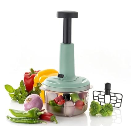 Attachh Hand Press Chopper Fruits and Vegetable 2 IN 1 Push Chopper For Kitchen, 3 Sharp Stainless Steel Blades (800ML) Pack of 1.