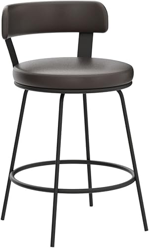 Miniatura 5 de 24 Inch Swivel Counter Height Bar Stools Set of 2, Modern Backs, Leather Counter Stools for Kitchen Island, Brown