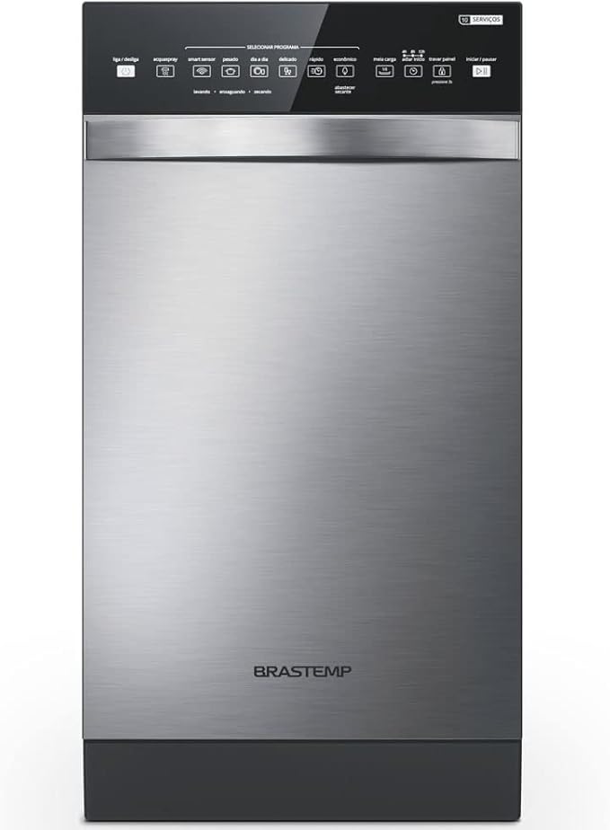 Lava-louças 10 serviços Brastemp cor inox com ciclo pesado cor prateado