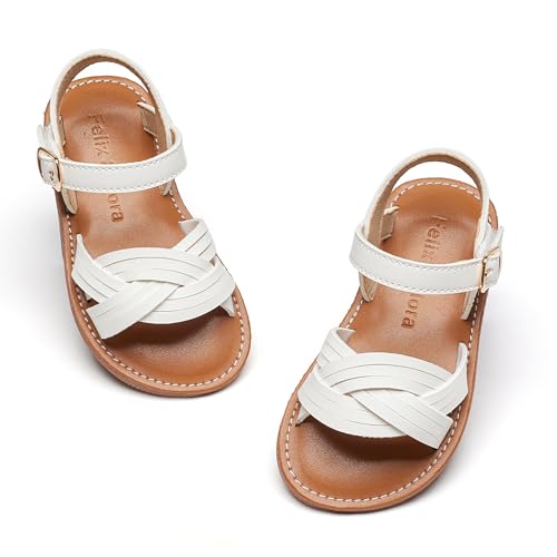 Image of Felix & Flora Toddler Girl Sandals -Flower Girl Dress Shoes Open Toe Little Kid Flats