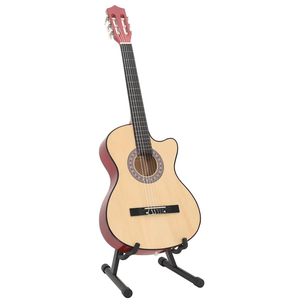 Akustikgitarre 38 Zoll Westerngitarre Set 12-tlg inklusive Tasche Stimmgerät Ständer Kapodaster Plektren für Anfänger Natur