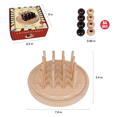 Image of GOTHINK Portable 3D Wooden Four in a Row Board Games for Adults & Kids- 4 in a Row Game Set with Birch Chess for Family Night Games Birthday & Holiday Party Toy Gifts - Challenge Your Mind