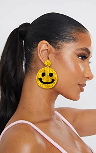 Beaded Smile Statement Drop Earrings - Cute Happy Face Dangle Fun Summer Jewelry Gift3