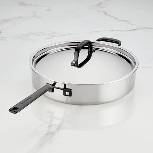 Image of KitchenAid 5-Ply Induction Clad Stainless Steel Saute Pan with Lid, 5-Quart, Polished Stainless Steel