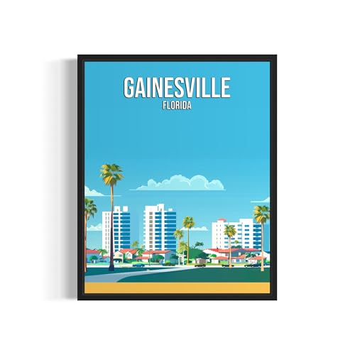 Gainesville Florida City Unframed Poster Art Print, Skyline Cityscape Wall Art Illustration Posters, Landscape Travel Map Decor Gallery 24A (Gainesville Florida, 24"L x 18"W, Unframed)