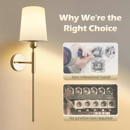 Image of Battery Operated Wall Sconce Set of 2 - Rechargeable Wireless Wall Lights with Remote, 15 Colors Dimmable Gold Sconces for Bedroom, Living Room, Hallway Decor