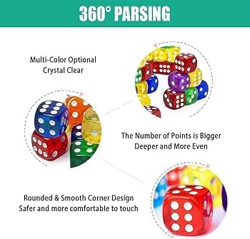Firstly Traders 5 Pieces Dice Set Translucent Colors 6 Sided Round Corner Dice 14mm for Party Favours Supply - Image 2 thumbnail