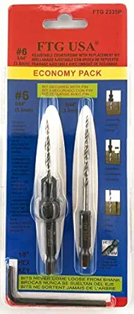 FTG USA Adjustable Wood Countersink Drill Bit Set #6 (9/64