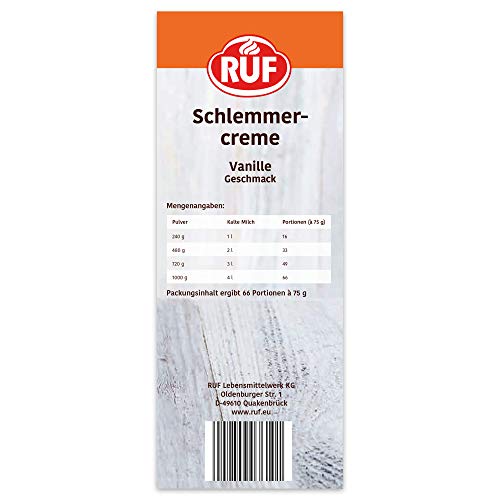 RUF Schlemmercreme Vanille, ohne Kochen, Großpackung Dessertpulver für ein locker fluffiges Creme-Dessert mit feiner Vanillenote, glutenfrei, 1 x 1000g