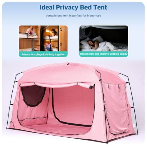 Bed Tent,Portable Privacy Sleeping Bed Canopy,Blackout 90% Drapes for Kids and Adult,Full Size Indoor Space Tent with Breathable Large Mesh Windows(Pink, Full) - Image 8