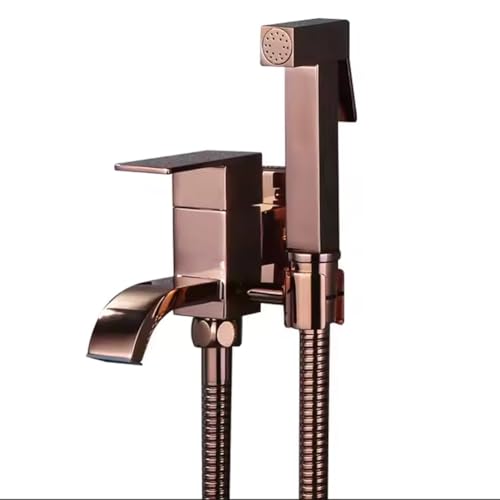 Premium Brass Handheld Bidet Faucet Set - Wall-Mounted Cold Water Bidet Douche for Bathroom Cleaning Pet Bathing Cloth Diapers - Titanium Finish Easy Installation