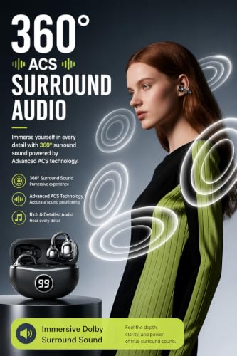 Image of S88 Open Ear Clip-On Earbuds with Battery Indicator Display OWS Wireless Earphones | Situational Awareness | 40 Hrs Playback | Bluetooth V5.4 | ENC Mic for Calls | 40Ms Low Latency Gam (Black)