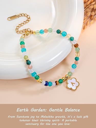 SENLLY Crystal Initial Bracelet, Meaningful Gift for Women Crafted with Natural Stone & Floral Letter Charm A, Adjustable for Mom Daughter Sister Wife Friend — view 2