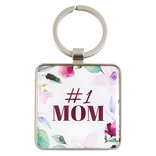 Number One Mom Proverbs 31:29 Pink Flower Keychain for Mothers Bible Verse Faith Split Metal Ring Keyring, Metal Epoxy