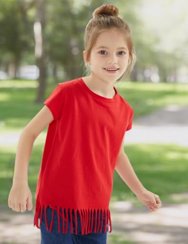 Image of Noomelfish Girls Short Sleeve Fringe T-Shirts Soft Jersey Cotton Tee Tops (3-12 Years)