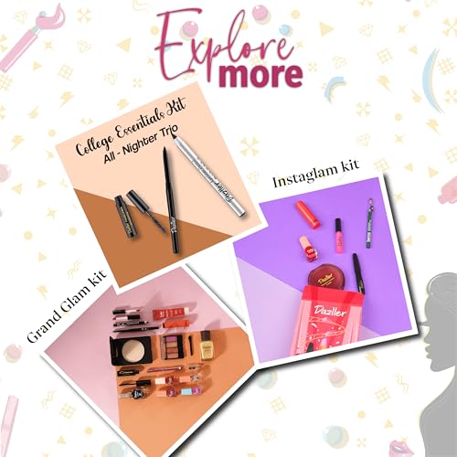 Image of Dazller Mini Glam Kit - 8 in 1, Fair Skin Tone, Contains - Kajal & Kohl, Eyebrow Pencil, Eyeliner, Mascara, Foundation, Compact, Lipcolour (2), 38.45g