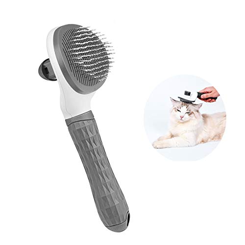 Perilynnc Cat Brush Dog Brush for Shedding Pet Grooming Brush Short Hair Long Hair Dog Brush Pet Massage-Self Cleaning Slicker Brush Gently Romoves Loose Undercoat ,Mats and Tangled Hair (Grey)