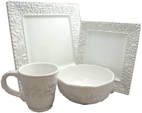 American Atelier Bianca Leaf 16-Piece Square Dinnerware Set by The Jay Companies