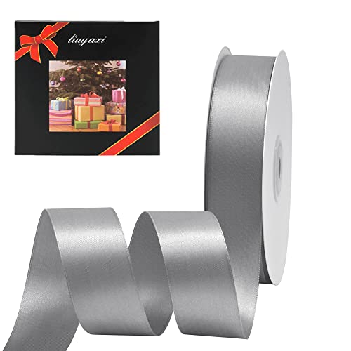Image of Solid Color Double Faced Silver /Grey Satin Ribbon 1 inch X 25 Yards, Ribbons Perfect for Crafts, Wedding Decor, Bow Making, Sewing, Gift Package Wrapping and More