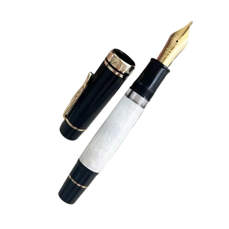 Stylo plume à piston orange PURYN M poli à la hand avec structure en cuivre noble
