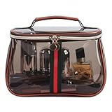 New Retro Vintage Vanity Bag, Large Capacity Makeup Organizer for Women, Waterproof Transparent Toiletry Bag, Portable Skincare Storage Case, Travel Cosmetic Bag for Ladies (Brown)