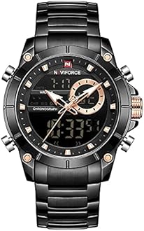NAVIFORCE Watch for Men Dual Display Digital Quartz Watches Multifunctional Business Stainless Steel Wristwatch