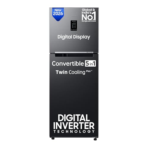 Image of Samsung 301 L, 2 Star, Convertible 5-in-1 Digital Inverter with Display Frost Free Double Door Refrigerator (RT31H4522B1 /HL, Black DOI, 2026 Model)
