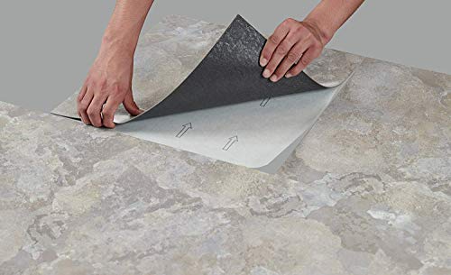 Majestic Self Adhesive 18-Inch Square Vinyl Floor Tiles, 10 Tiles - 18" x 18", Ghibli Beige Granite Pattern - Peel & Stick, DIY Flooring for Kitchen, Dining Room & Bathrooms by Achim Home Decor