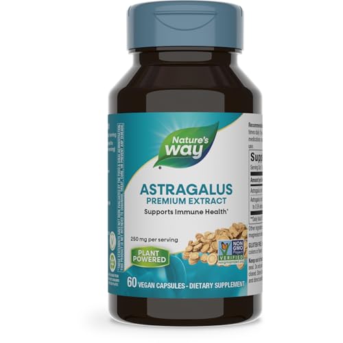 Nature's Way Astragalus Premium Extract, Supports Immune Health*, 250 mg Extract per Serving, Non-GMO Project Verified, 60 Vegan Capsules (Packaging May Vary)