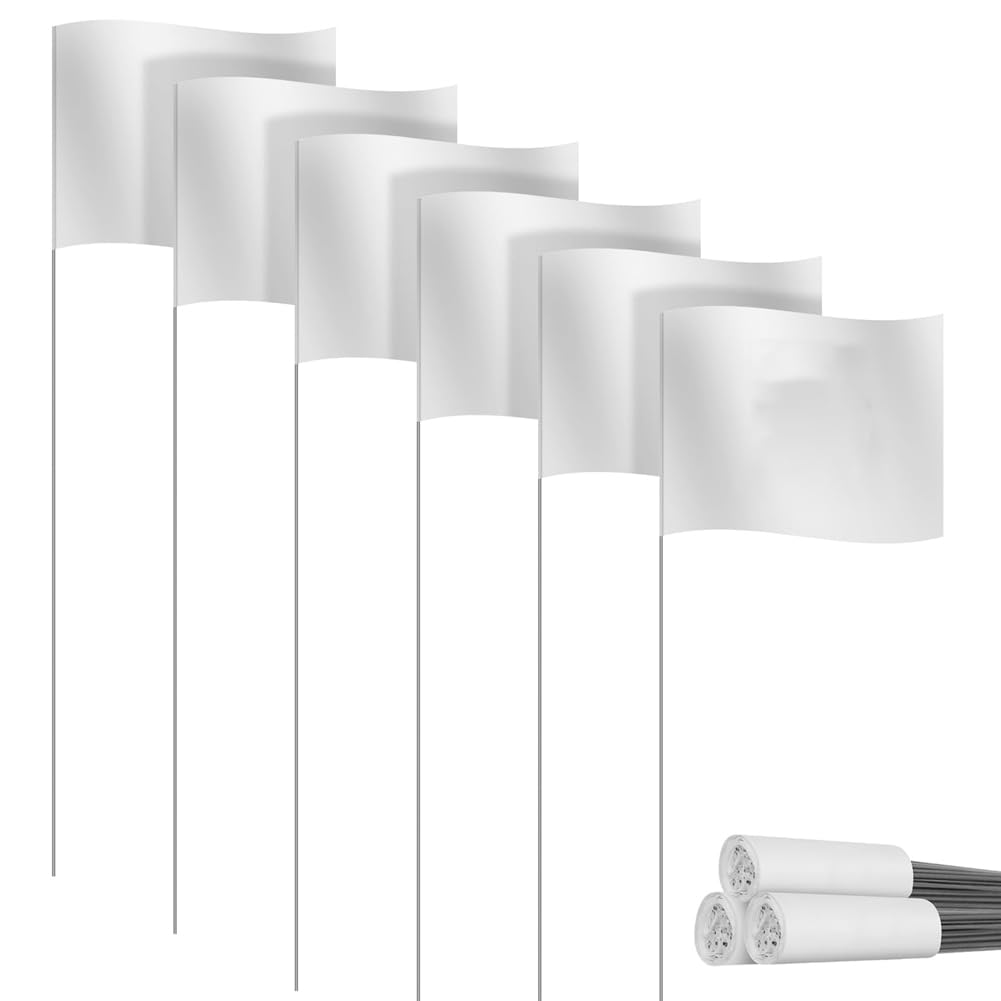 HUTSRAI Marking Flags Marker Flags for Lawn 30 Pack, PVC Small Flags,Marking Flags Lawn Flags, Garden Flags,Survey Flags, Easy Install White
