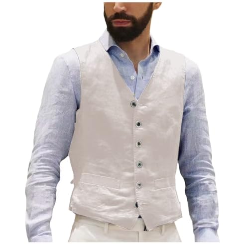 Men's Linen Vest Casual Business Suit Vest Summer Beach Wedding Linen Waistcoat2