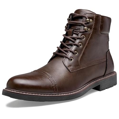 Jousen Mens Boots Leather Retro Dress Boot Cap Toe Casual Motorcycle Chukka Boots