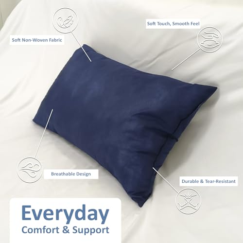 Image of ARLinen Sleeping Pillow Filler Set of 2 - Non-Woven Fabric, Fluffy Cotton Filling, Home, Hospital, Hostel & Travel Use - Navy Blue 17x27 Inch