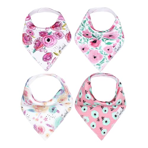 Image of Copper Pearl 4 Pack Soft Cotton Baby Bibs for Drooling and Teething, Absorbent Drool Bibs for Baby Girl and Boy, Adjustable to Fit Newborns to Toddlers, Tons of Styles (Bloom)