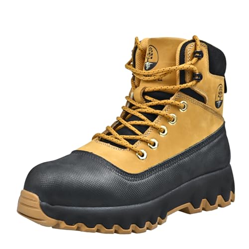 Image of Mens Work Boots Composite Toe Boots for Men Genuine Leather Rubber Sole No Slip Waterproof Shoes Industrial & Construction Safety