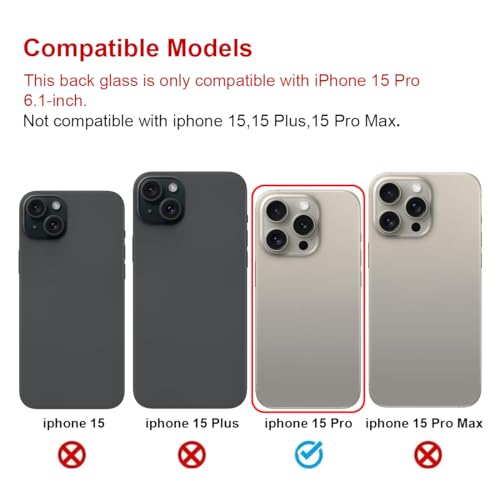 Perzework OEM Rear Back Glass Replacement for iPhone 15 Pro 6.1-inches with Reparing Tool Kit and Pre-installed Adhesive (Natural Titanium)